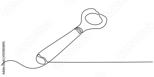 Classic bottle opener with wooden handle continuous one line drawing, Bottle opener, Classic bottle opener with wooden handle isolated on transparent background, cut out, Classic bottle opener