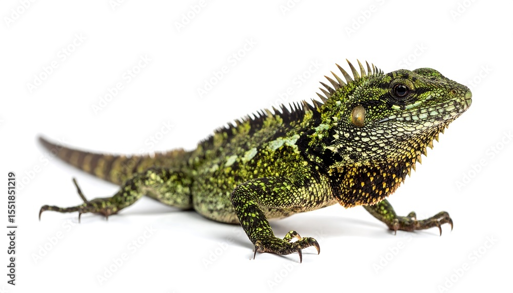 Naklejka premium Green Lizard on White Background.