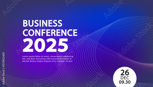 A futuristic banner template for an annual business conference or digital summit. This modern technology background with abstract flowing lines is perfect for a corporate event.
