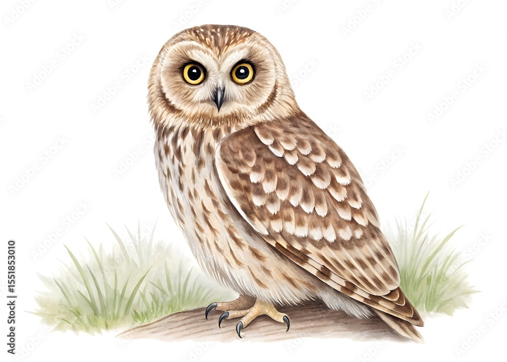 Naklejka premium Watercolor short eared owl