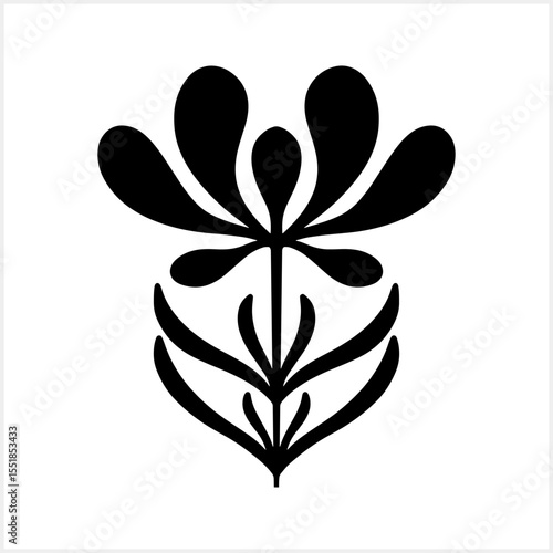 Stencil abstract flower with leaves icon isolated Cartoon clipart Vector stock illustration