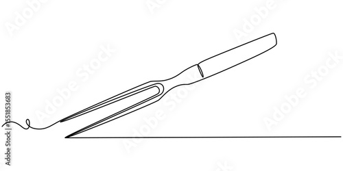 Vector drawing of a carving fork, continuous one line drawing, Serving Fork, Barbecue Fork Icon, Illustration of a two pronged fork with handle featuring three equally spaced circular openings design.