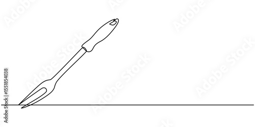 Vector drawing of a carving fork, continuous one line drawing, Serving Fork, Barbecue Fork Icon, Illustration of a two pronged fork with handle featuring three equally spaced circular openings design.