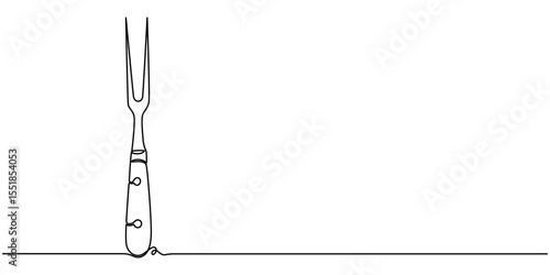Vector drawing of a carving fork, continuous one line drawing, Serving Fork, Barbecue Fork Icon, Illustration of a two pronged fork with handle featuring three equally spaced circular openings design.
