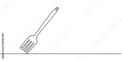 Vector drawing of a carving fork, continuous one line drawing, Serving Fork, Barbecue Fork Icon, Illustration of a two pronged fork with handle featuring three equally spaced circular openings design.