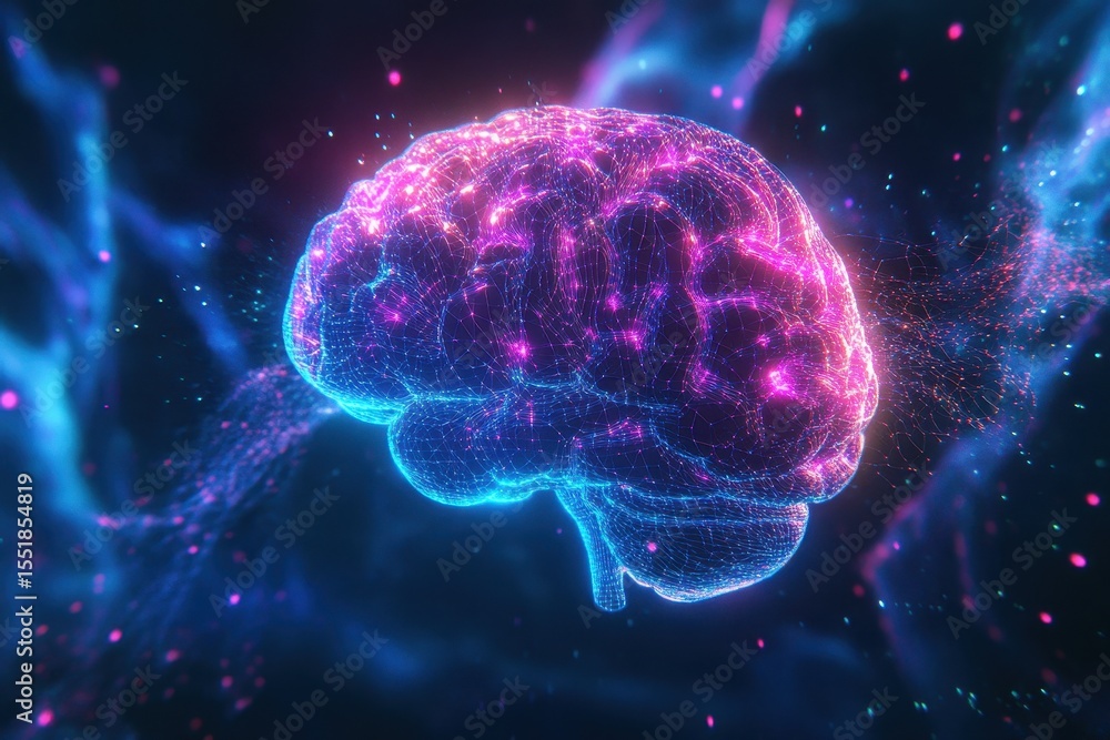 Vibrant Digital Brain Illustration with Glowing Connections and Colors Vibrant Digital Brain Illustration with Glowing Connections and Colors