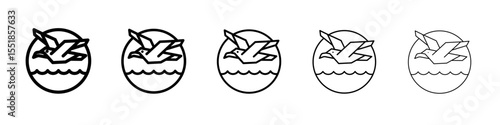 Sea with seagull icon simple illustration logo art