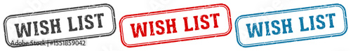 wish list stamp. wish list rectangular stamp set isolated on white background