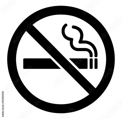 No smoking sign icon, straightforward design, black and white colors, indicates prohibition.