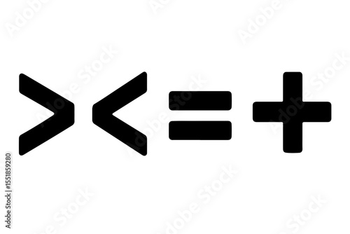 Mathematical inequality symbols, clear representation, black and white colors, for educational use.
