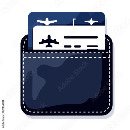 Travel Ticket in Pocket Illustration: Airplane Flight Boarding Pass for Vacation and Tourism