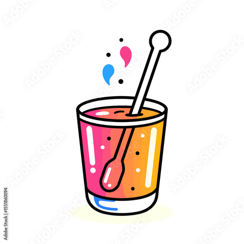 Vibrant Cocktail Illustration with Swirling Colors and a Stirring Spoon, Modern Graphic Design