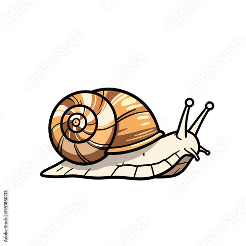 Cartoon Snail with Swirl Shell Crawling Slowly on a White Background Illustration