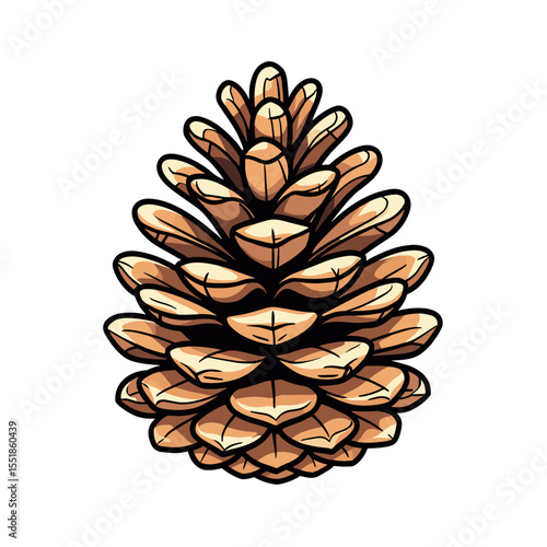 Detailed Illustration of a Brown Pine Cone with Visible Scales and Texture on a White Background
