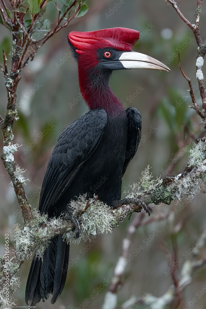 Fototapeta premium The Rufous-necked Hornbill, also known as Aceros nipalensis, can be found in West Bengal, India