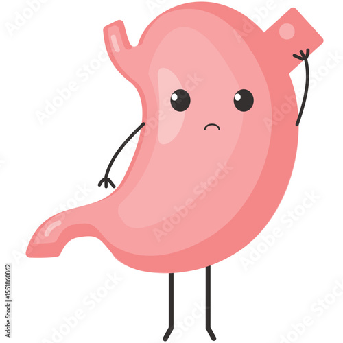 Stomach ache vector. Increased acidity indigestion, reflux or gastritis pain. Cartoon internal human digestive organ character with sad face illustration isolated on white background