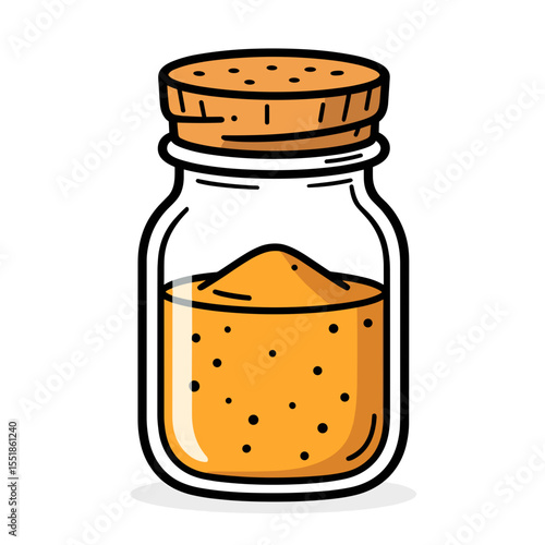 Cartoon Illustration of a Jar Filled with Orange Powder and Sealed with a Cork Stopper
