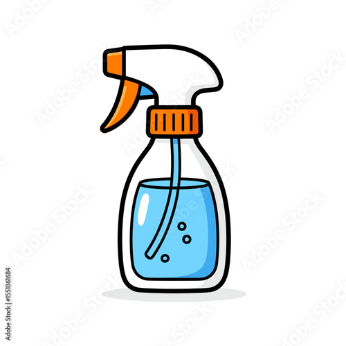 Cartoon Illustration of a Spray Bottle with Blue Liquid, Perfect for Cleaning or Hygiene Concepts