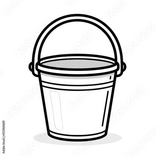 Simple Black and White Bucket Illustration with Handle, Empty Container for Various Uses