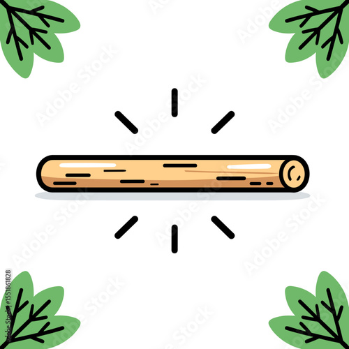 Illustration of a Log with Leaves in the Corners, Minimalist and Clean Design for Nature Concept