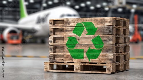 An environmentally conscious airport setting that advocates for green aviation, emphasizing sustainable methods like waste recycling and management to minimize ecological footprint