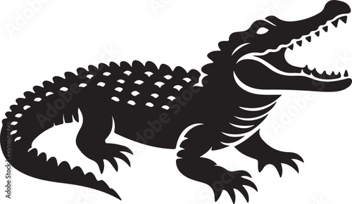 Crocodile Black Silhouette Vector, Reptile Clipart & Wild Animal Design
