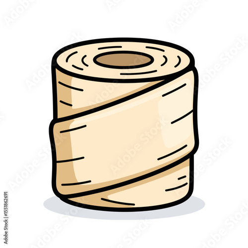 Cartoon Illustration of a Roll of Toilet Paper with Black Outline and Beige Color