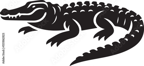 Crocodile Black Silhouette Vector, Reptile Clipart & Wild Animal Design
