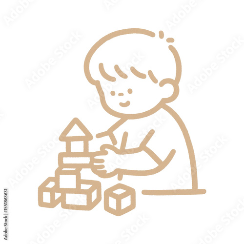 Hand-Drawn Doodle Style Boy Playing with Building Blocks Icon