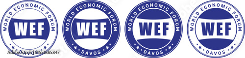 blue wef badge icons with world economic forum davos text used for global business or policy design	