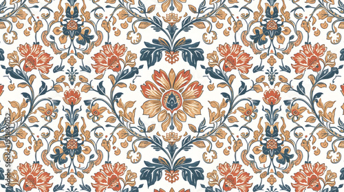 Exquisitely detailed Indonesian batik pattern showcases a timeless marriage of cultural heritage and sophisticated design. Intricate floral vines unfurl symmetrically across a warm cream backdrop