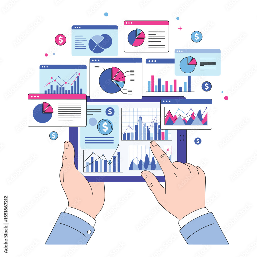 A person analyzing data and charts on a tablet. A person analyzing data and charts on a tablet.