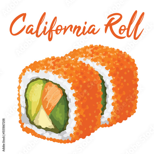 california roll sushi in watercolor illustration style, isolated vector on white background