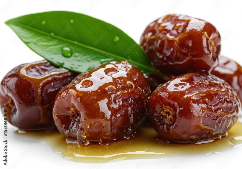Pile of dates with a green leaf isolated on white background Pile of dates with a green leaf isolated on white background