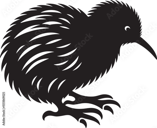 Kiwi Bird Black Silhouette Vector, Flightless Wildlife Clipart & New Zealand Nature Design