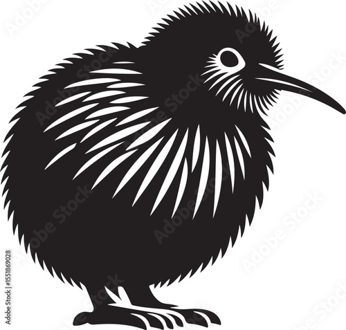 Kiwi Bird Black Silhouette Vector, Flightless Wildlife Clipart & New Zealand Nature Design