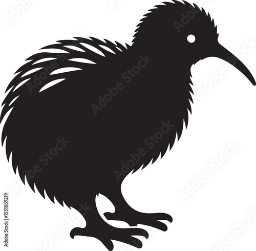 Kiwi Bird Black Silhouette Vector, Flightless Wildlife Clipart & New Zealand Nature Design
