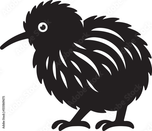 Kiwi Bird Black Silhouette Vector, Flightless Wildlife Clipart & New Zealand Nature Design