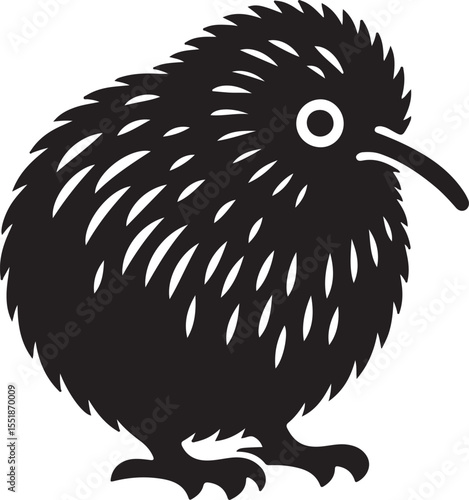 Kiwi Bird Black Silhouette Vector, Flightless Wildlife Clipart & New Zealand Nature Design