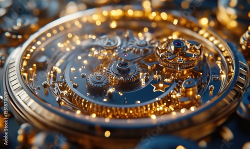 Wallpaper Mural Intricate golden clockwork mechanism with gears and springs close up view Torontodigital.ca