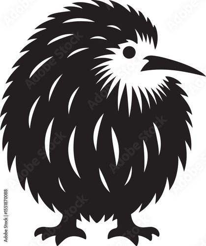 Kiwi Bird Black Silhouette Vector, Flightless Wildlife Clipart & New Zealand Nature Design