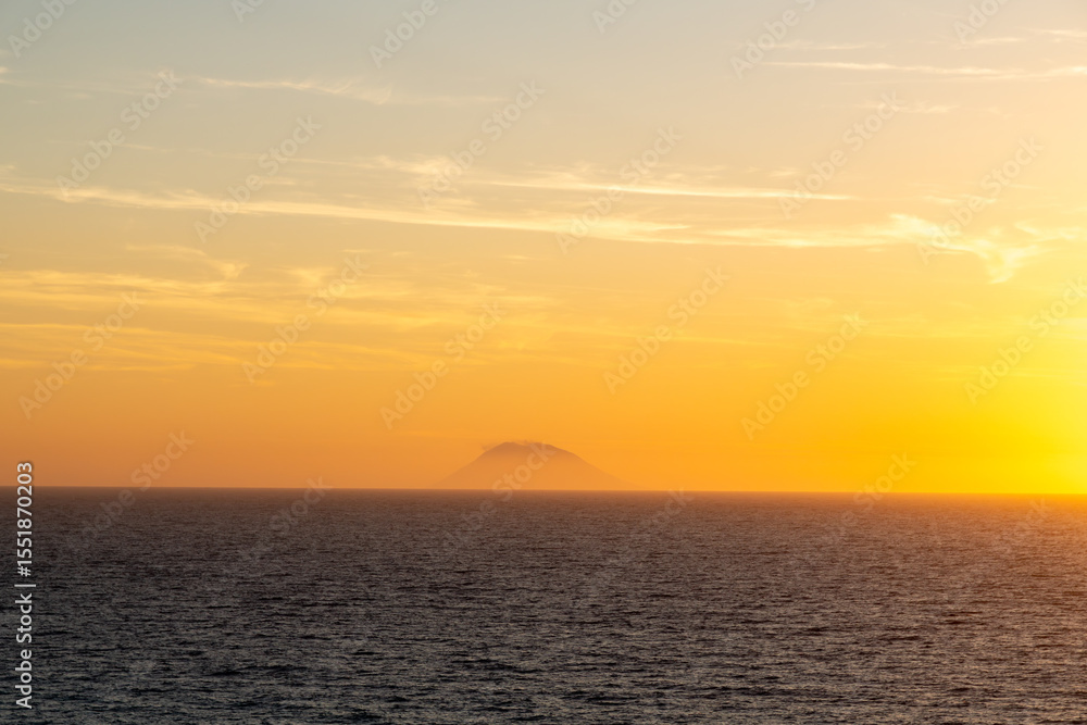 Fototapeta premium Stromboli Volcano at Sunset from Tropea Coast