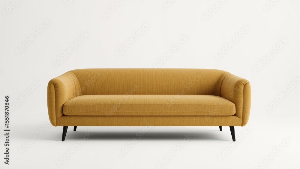 Obraz premium Modern mustard yellow sofa with sleek black legs in minimalist interior setting