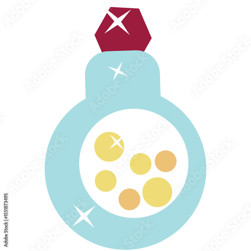 Enchantress or witch potion bottle vector illustration. Cartoon witchcraft drink. Isolated fantasy sorceress or fairy treat with bubbles in sparkling glass on white background