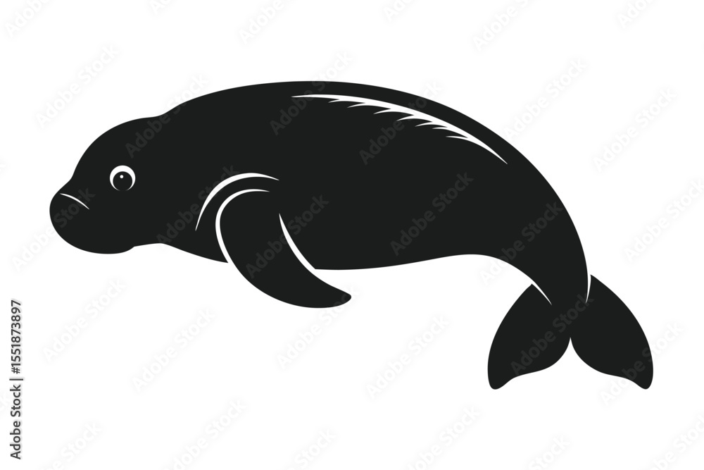 Naklejka premium Simple Silhouette Illustration of a Manatee Swimming in the Water