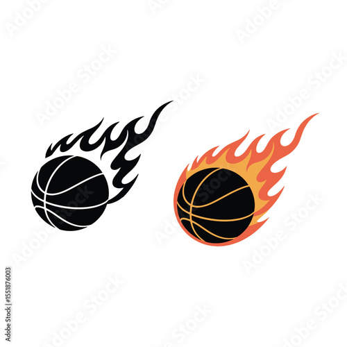 Flaming Basketball Icon in Motion – Sports Fireball Vector Illustration