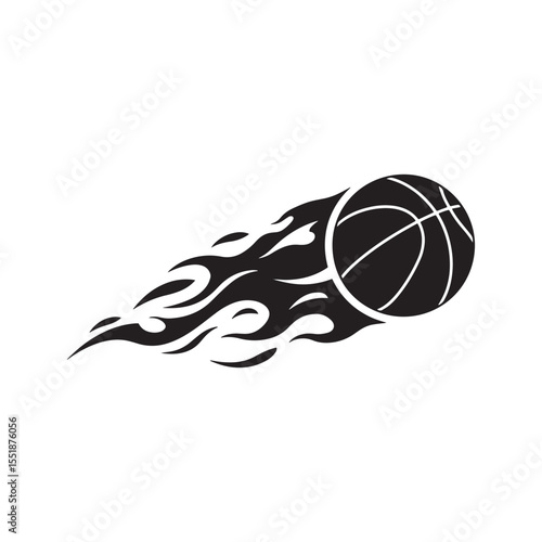 Flaming Basketball Icon in Motion – Sports Fireball Vector Illustration