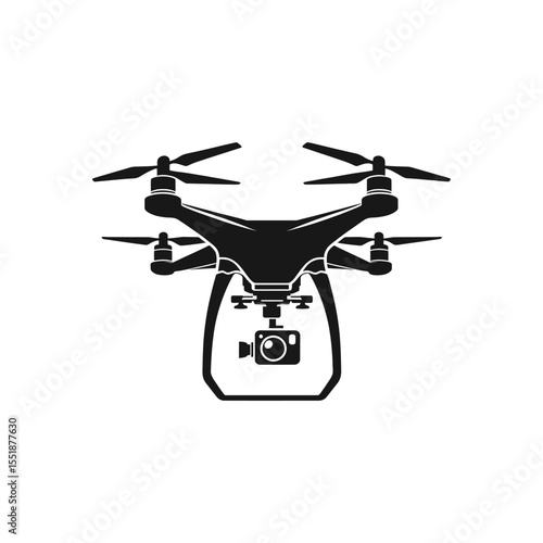 quadcopter drone with a camera vector icon a black and white silhouette for an aerial photography or videography services logo
