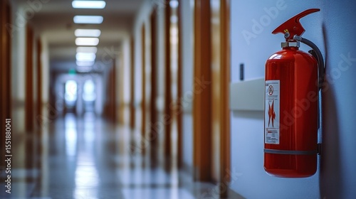 Hospital corridor with fire extinguisher