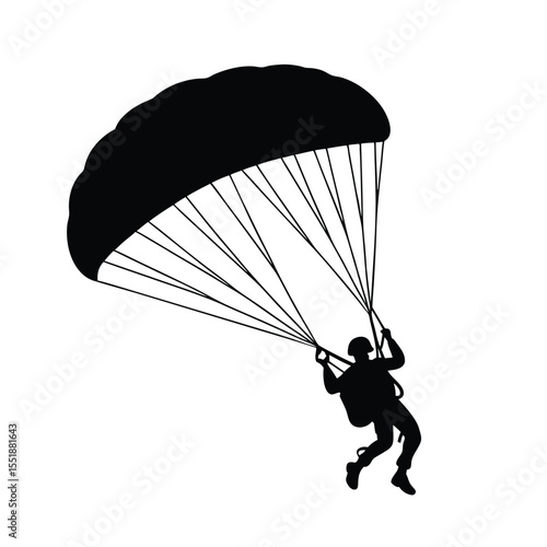 Parachutist Silhouette Vector – Skydiver Descending Through the Air
